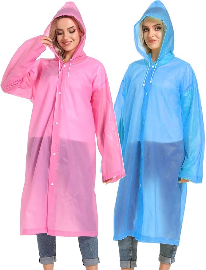 2PCS Rain Ponchos for Adults Reusable Rain Coats for Adults Rain Jackets Raincoats for Men Women
