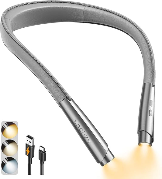 LED Neck Reading Light, Book Light for Reading in Bed, 3 Colors, 9 Brightness Levels, Lightweight Comfortable Design, Long Lasting, Perfect for Knitting,Crafting,Camping,Gray