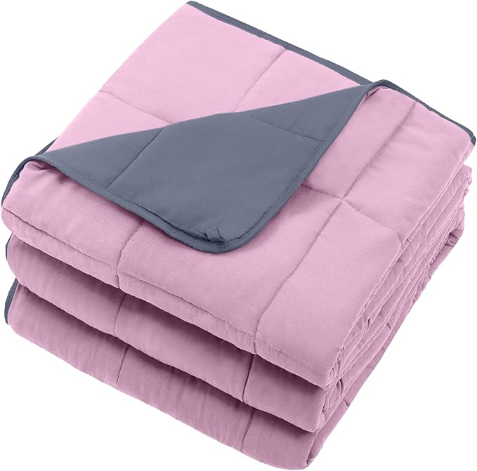 Weighted Blanket for Adults 12lbs, 60"x80", Queen Size Cooling Heavy Throw Blanket for 110-130lbs, Microfiber Soft Thick Big Blankets Weighted Comforter Gifts for Sleeping, Pink Grey