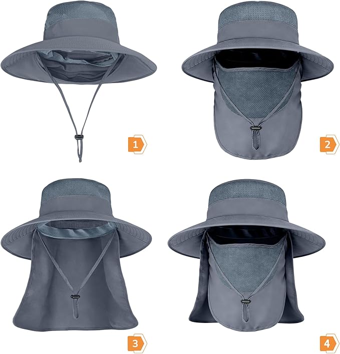 Sun Hats for Men Women Fishing Hat UPF 50+ Breathable Wide Brim Bucket Hats Summer UV Protection Safari Hat with Neck Flap