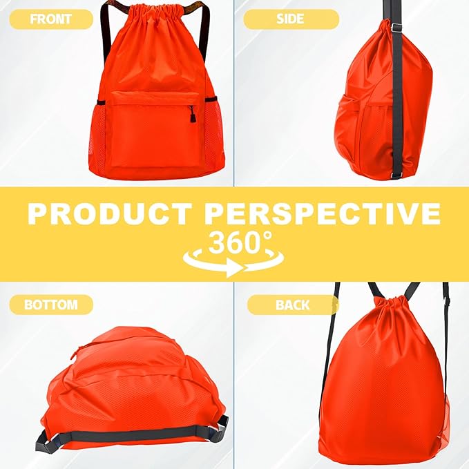 Tygelluis Drawstring Backpack, Waterproof Gym Bag with Water Bottle Pocket for Women Men, Pull String Sport Bag for Swim, Soccer and Basketball,Orange
