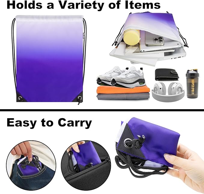 2PCS Drawstring Bags Bulk, String Backpack for Men Women, Cinch Bag Draw String Back Bag for Gym, Sports, Travel, Swimming, Beach, Gradient purple