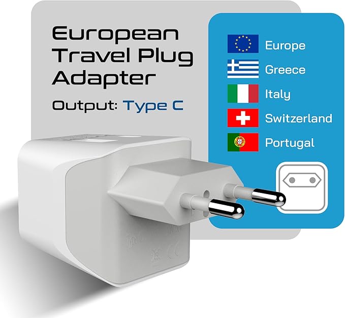 Ceptics European, Egypt Travel Adapter Plug with Dual USB - Type C - Europe - Usa Input - Light Weight - Perfect for Cell Phones, Chargers, Cameras and More - 2 Pack