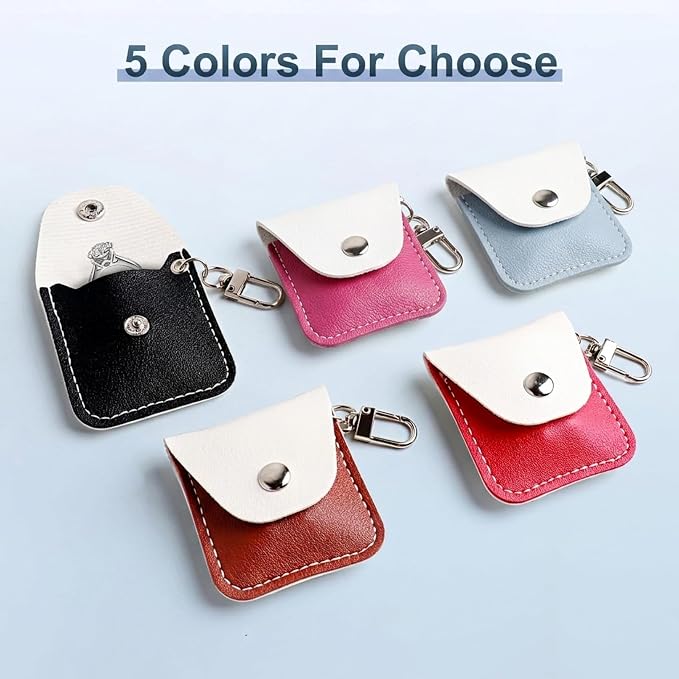Leather Ring Holder Keychain for Gym, Portable Jewelry Travel Ring Keeper Case for Wedding ring and Necklaces