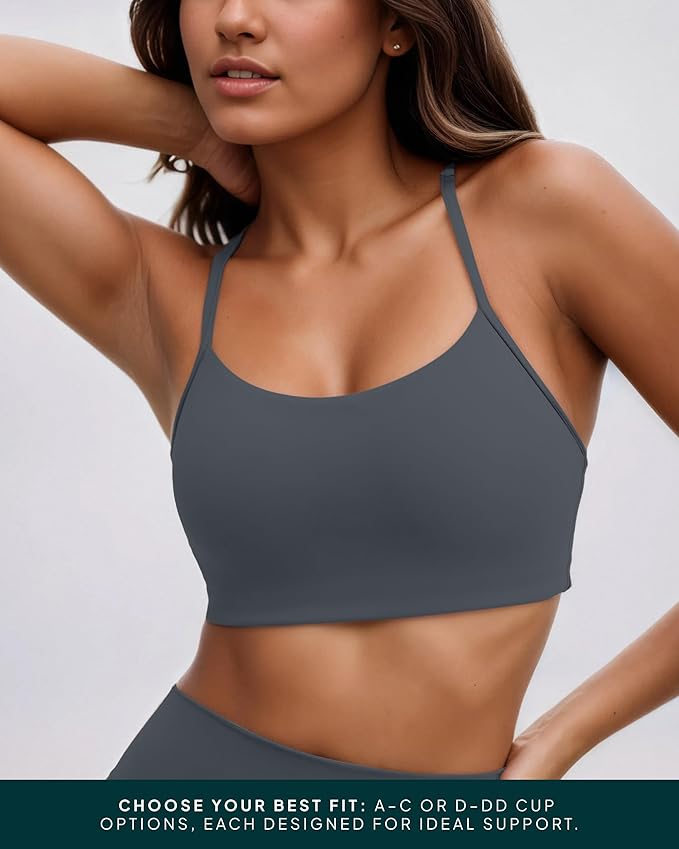 PAVOI ACTIVE Yoga Racerback Bras for Women - Buttery Soft Low Support Scoop Neck Y-Back Thin Strap Sports Bra - FlexFlow