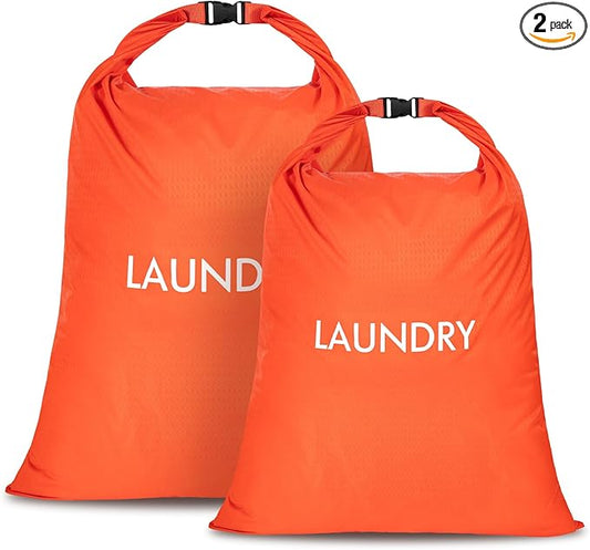 2 Pack Waterproof Travel Laundry Bag Set, Roll-Top Wet Dry Bag for Odor Control & Separating Dirty Clothes, Packable Space Saver Organizer for Gym, Swimming & Cruise Suitcases
