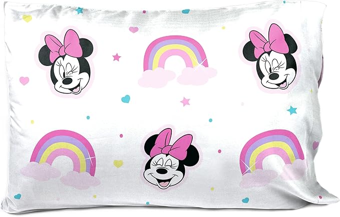 Jay Franco Disney Minnie Mouse Rainbow Stripe 1 Single Reversible Pillowcase - Double-Sided Kids Super Soft Bedding