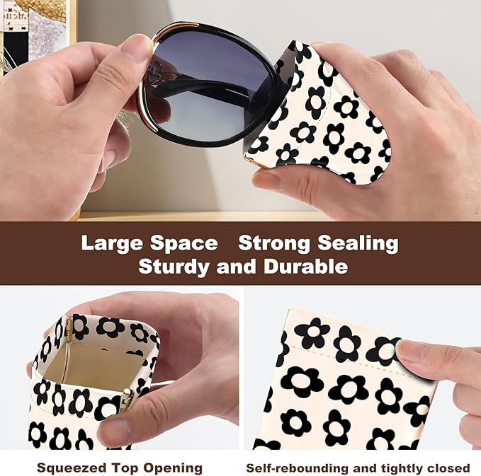 Anikathy 2Pcs Sunglass Eyeglass Glasses Case Soft PU Leather with Cleaning Cloth Cute Glasses Pouch Bag for Men Women Girs