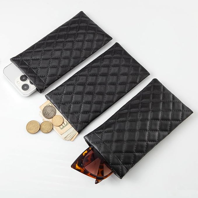 TRIUMPH VISION Squeeze Leather Sunglasses Pouch - 3 Pack Glasses Case Soft Eyeglass Sleeve Pouch Holder
