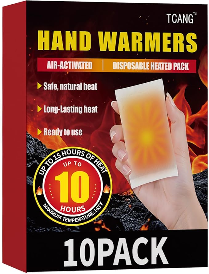 Hand Warmers Disposable 10 Pack - Up to 10 Hours of Heat - Super Long Lasting Air Activated Warmers, All Natural & Portable for Body, Hands & Toes - Odorless Hot Warmer Gifts for Winter Work