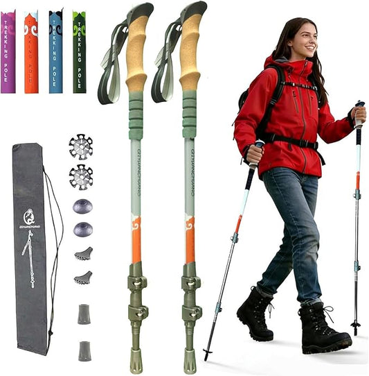 Walking Sticks for Women, Men & Seniors, Compact Lightweight Cork Grip Collapsible Trekking Poleswith 1/4" Screw for Daily Balance Support