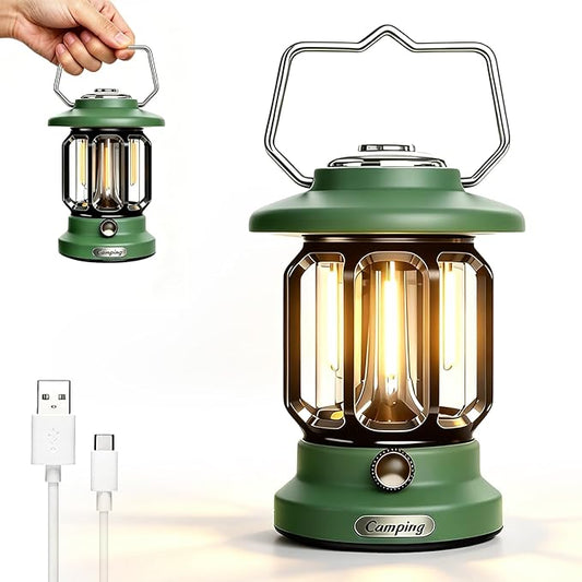 Rechargeable Camping Lantern Outdoor 1200LM, 3600mAh LED Dimmable Warm & White Modes, Retro Tent Lamp Hanging Lights for Outside, Rustic Decor, Powered Lanterns Lighting for Garden Patio Decorative