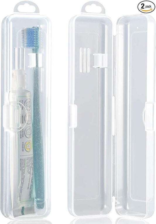 Patelai 2 Pack Travel Size Toothbrush Case Holder Portable Clear Toothbrush and Toothpaste Storage Container Hard Plastic Transparent Carrying Box for Traveling