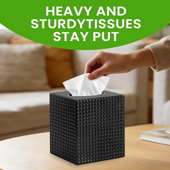 2 Pack Tissue Box Cover, Square Facial Acrylic Tissue Holder, Modern Decorative Facial Tissue Box Vessel Cube Paper Napkin Organizer Dispenser for Bathroom Countertop, Vanity Desk, Black