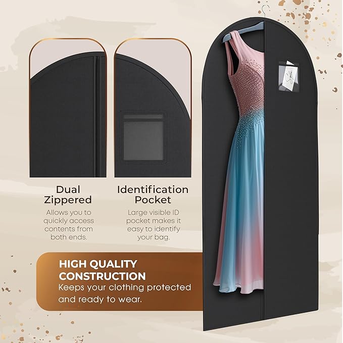 Black Suit, Dress and Gown Garment Travel Bags - 54" x 24" - with Large Window