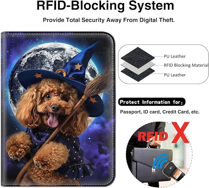 Passport Wallet, Passport Holder with RFID Blocking and Luggage Tag, Waterproof PU Leather Travel Documents Organizer Case, Passport Covers with Card Slot for Women & Men, Cockapoo Dog Passport Book