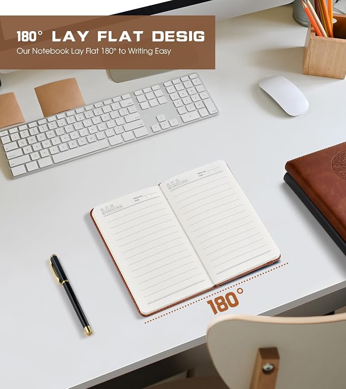 Biuwory Lined Pocket Journal Notebook for Women Men, 140 Pages A6 Leather Journals for Writing, Travel, Work, 3.7"×5.7" Mini Notebook, Hardcover Small Notebooks for Note Taking, Diary Notepad (Brown)