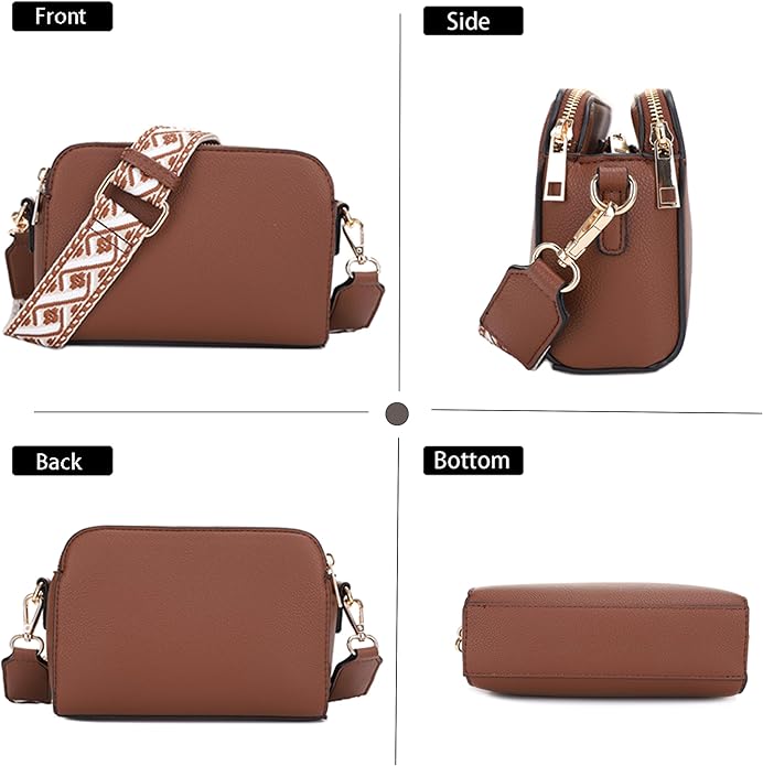 EVVE Crossbody Bags for Women Trendy Triple Zip Small Crossbody Camera Bag Purse with Wide Guitar Strap