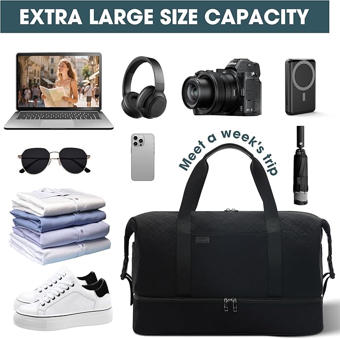 Women's Weekender bag Travel Duffel Bag with Shoe Compartment 21-inch Airline-Approved Carry-On, 2-Piece Overnight Bag Set Personal Item Luggage