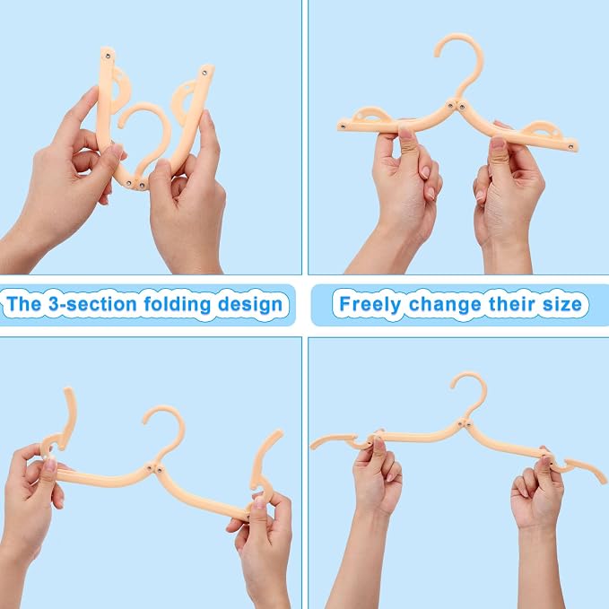 20 Pcs Travel Hangers Foldable Hangers, Portable Folding Clothes Hanger, Lightweight Folding Hanger Travel Accessories for Home School, 4 Colors with Clothesline