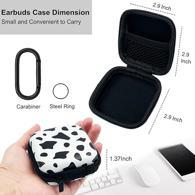 Earbud Case Headphone Organizer Ear Bud Case Portable EVA Carrying Box Storage Bag with Carabiner for AirPods Beats Bose Galaxy Buds 4/3/FE Data Cable Storage (Cow)