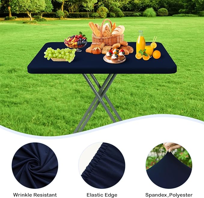 Wolkemer 4 Pack Navy Blue Fitted Tablecloth 20x30 Inch Rectangle Elastic Edges Table Cloth, Spandex Stretch Table Cover with Machine Washable Fabric for Wedding Party Picnic Dining Indoor Outdoor
