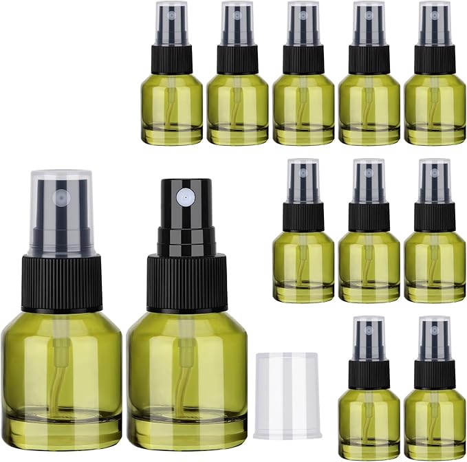 Segbeauty 12pcs 0.5oz Empty Small Travel Spray Bottle for Hair, Refillable Mini Glass Spray Bottles for Perfume, 15ml Green Fine Mist Atomizer Cologne Travel Bottle Sprayer, Liquid Containers Bottles