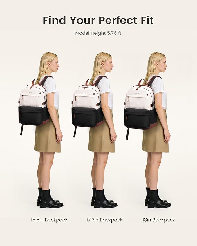 LOVEVOOK Laptop Backpack for Women with Giant Tumbler Holder,17.3 Inch Laptop Computer Bag Travel Backpack Purse,Waterproof Work Business Backpack College Bookbag Teacher Bags,Beige-Black-Brown