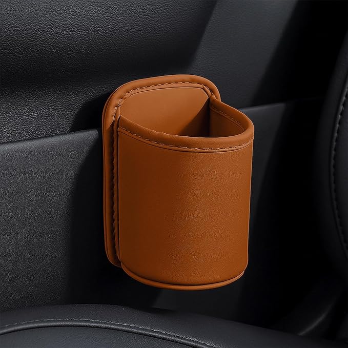 YoRise Leather Car Cup Holder, Scratch-Resistant Clip-On Auto Door Beverage Holders, Universal Hanging Vehicle Back Seat Drink Pocket Organizer for Soda Cans, Water Bottles, Coffee (Orange)