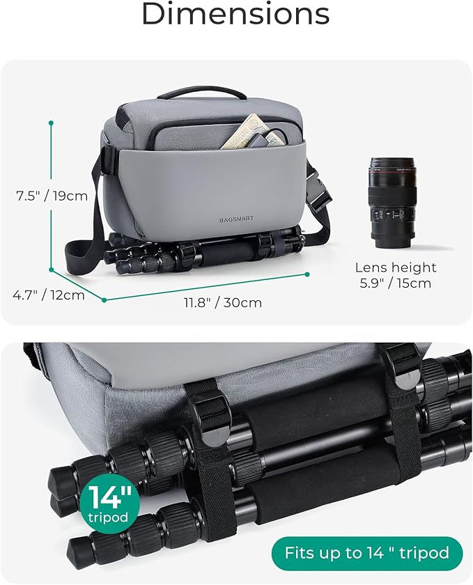 BAGSMART Camera Sling Bag, Small Camera Bags for Photographers with Tripod Holder, Waterproof DSLR/SLR/Mirrorless Camera Bags Crossbody with Rain Cover, Compatible with Canon Sony Nikon, Beige