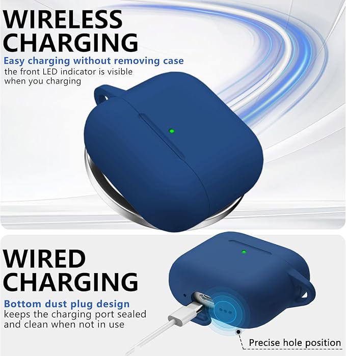 Ljusmicker for AirPods 4 Case 2024 with Cleaner Kit,Soft Silicone Protective Cover for Apple AirPods 4th Generation Cases for Women Men,for AirPod 4 Case Accessories with Keychain-Deep Blue