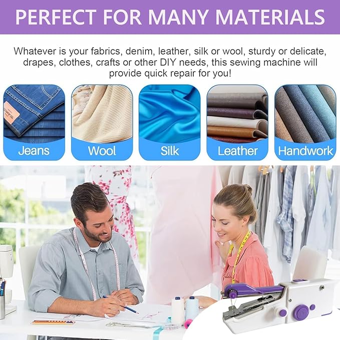 Handheld Sewing Machine for Beginners, Mini Sewing Machine for Quick Stitching with Sewing Kits Suitable for Home,Travel,DIY(Purple)