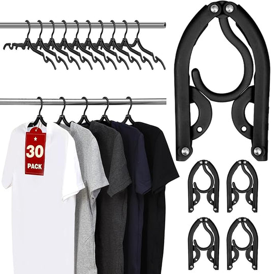 30 Pcs Travel Hangers, Cruise Ship Essentials Foldable Hangers Plastic Travel Essentials, Portable Cruises Must Haves 2026 for Skirt, Suitcase, RV Camping Airplane Europe Vacation Essential, Black