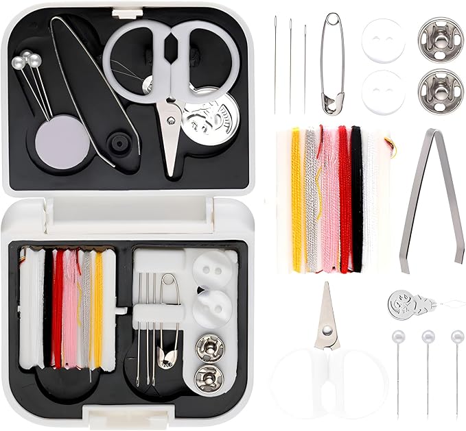 2 Pack Mini Sewing Kit Portable Sewing Supplies for Home Traveler, Adults, Beginner, Emergency, Contains Scissors, Threads, Needles (White)