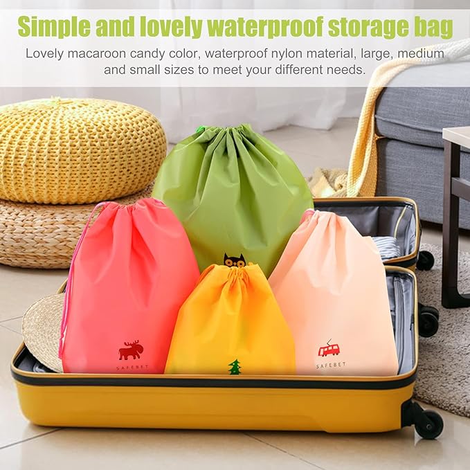 6 PCS Waterproof Drawstring Bag, 3 Sizes Storage Bag for Swimming, Gym, Pool and Beach, Colorful Travel Organize Pouch for Wet Cloth, Shoes, Toiletries, Cosmetic
