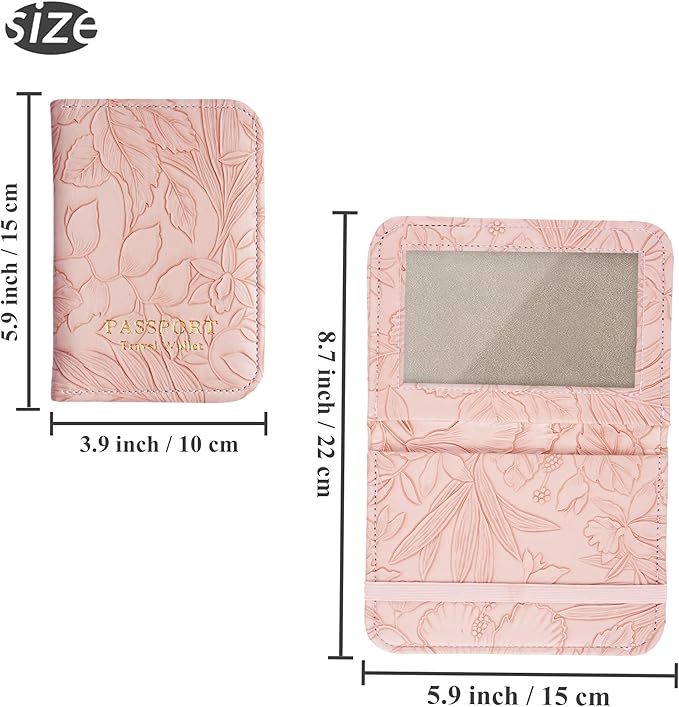 lizimandu Passport Holder with Airtag Slot, Airtag Passport Wallet for Men Women, Slim Leather Passport Holder Case Family for Travel Anti-Lost(1-Carved Pink)