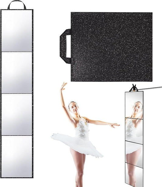 Foldable Full Length Mirror, 2 in 1 Hangable & Tabletop Acrylic Mirror, Portable Travel Mirror with Handle for Dance Bedroom Wardrobe Stage Makeup Checks Camping Outdoor Use (47" x 12.5", Four-Fold)