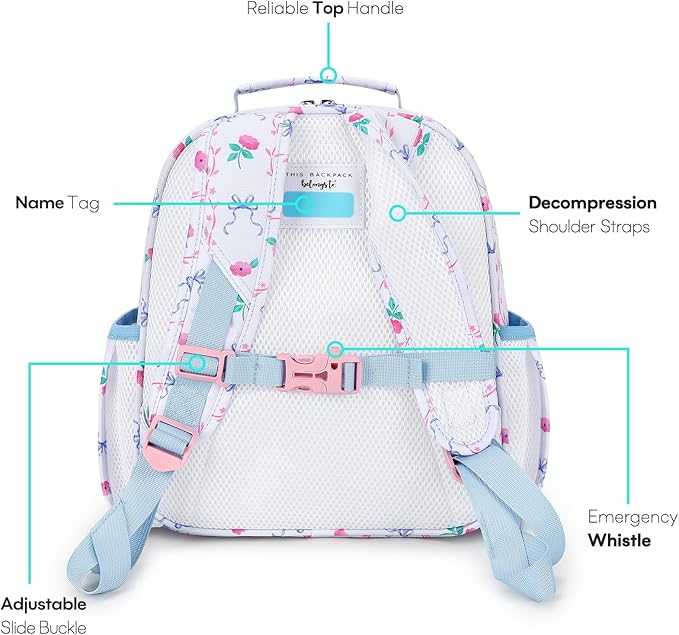 mibasies Toddler Backpack for Girls 2-4: Preschool Kindergarten Backpack - Cute Kids Backpacks for Girls - Bowknot Rose Sky Blue