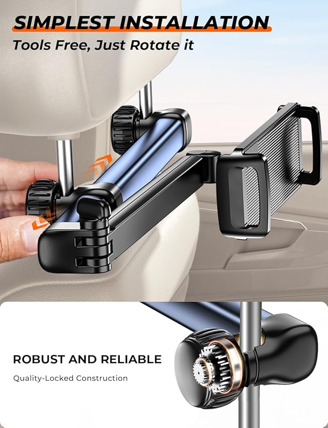 Tryone Headrest Tablet Holder for Car Accessories : [18.11-inch Long Arm] 3-in-1 Backseat Tablet Holder for Kids Road Trip Compatible with iPad Switch Smartphones & Tablets or Other 4.7-13" Devices
