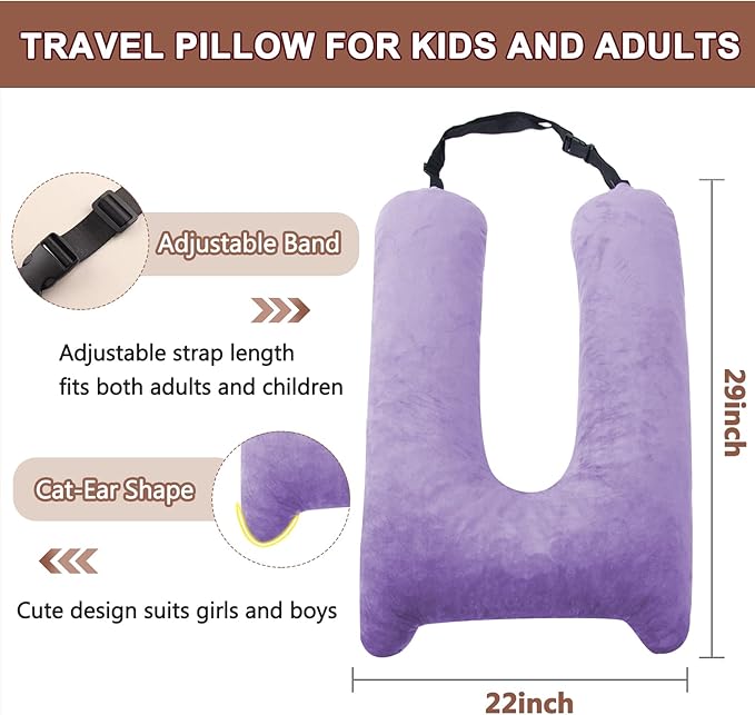 1 MIDDLE ONE Car Pillow for Kids, Memory Foam Travel Pillow for Car and Adults, Kids Car Pillows for Sleeping on Road Trip, Small Body Pillow for Kid (Purple)