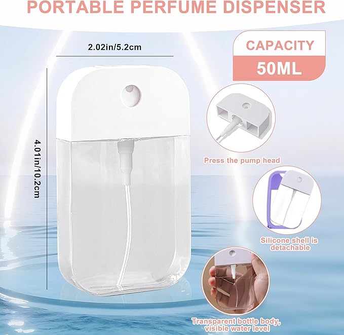 Mini Refillable Perfume Spray Bottle with Silicone Case Compatible with Touchland Hand Sanitizer Spray (Fit for 1.69 FL OZ/50 mL Ver), Keychain + Funnel for Power Mist and Glow Mist