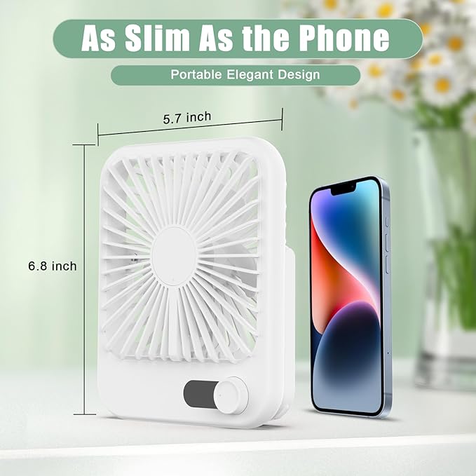 Travel Fan for Sleeping, 6.8" Small Portable Fan Rechargeable Battery Powered, 100 Speeds Personal Mini Desk Fan for Office Bedroom, Cruise Ship Beach Vacation Travel Essentials, White