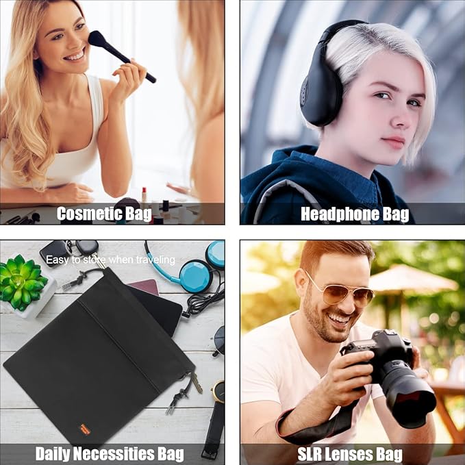 Headphone Storage Bag, 2 Pack Lightweight Headphone Carrying Pouches Headset Case Bag Travel Pouch for Headsets Overhead Headphones Neckband Earbuds (Large Black, Large Grey)