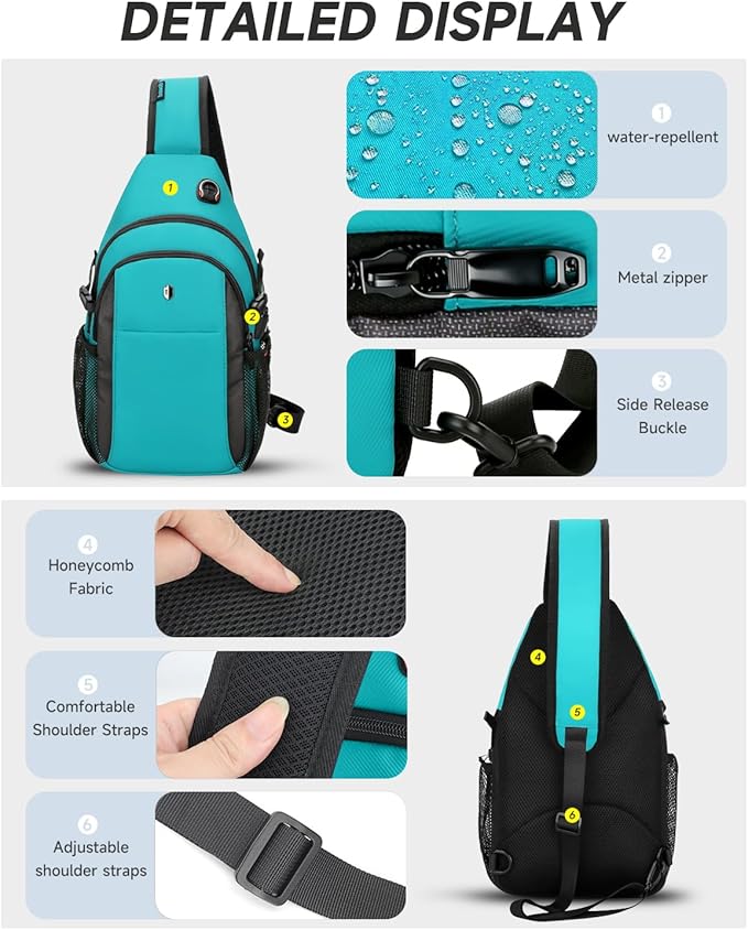 Sling Bag for Women, Turquoise Anti-Theft Crossbody Bag with Water Bottle Pocket, Summer Travel Essentials for Beach, Theme Park & College, Compatible with 11 inch iPad, Switch 2 | Versatile Daypack
