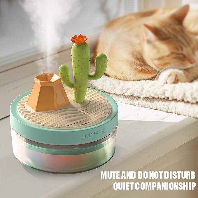Mini Desk Humidifier with Cactus Landscape Decoration, Colorful Light, 320ml Capacity, Cool Mist, USB Powered. Perfect for Bedroom, Office & Car