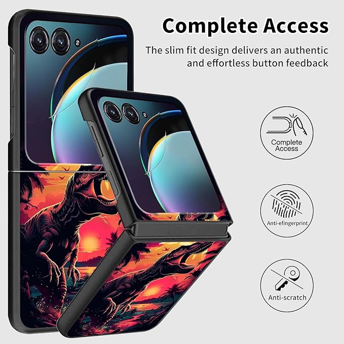for Motorola Razr Plus 2025 Case,for Razor Plus 2025 Phone Case Cute Slim Hard PC Ultra-Thin Anti-Scratches Shockproof Protective Cover,Cute Dinosaur Dusk