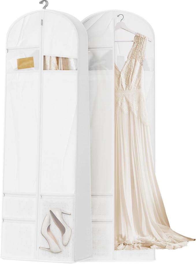Lazebox 72" Garment Bag with Zipper Pocket, Wedding Dress Bag for Gowns Long, White
