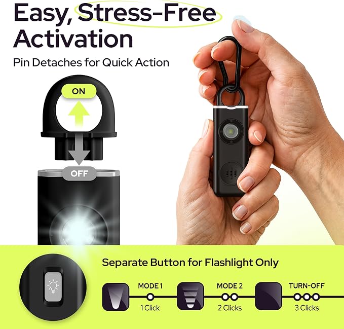 Personal Safety Alarm for Women – 130dB Loud Panic Siren Keychain - Rape Whistle Alternative – LED Light, Carabiner Clip, Low Battery Alert, USB-C Charging Self Defense Alarm by Weten (2 Pack Black)