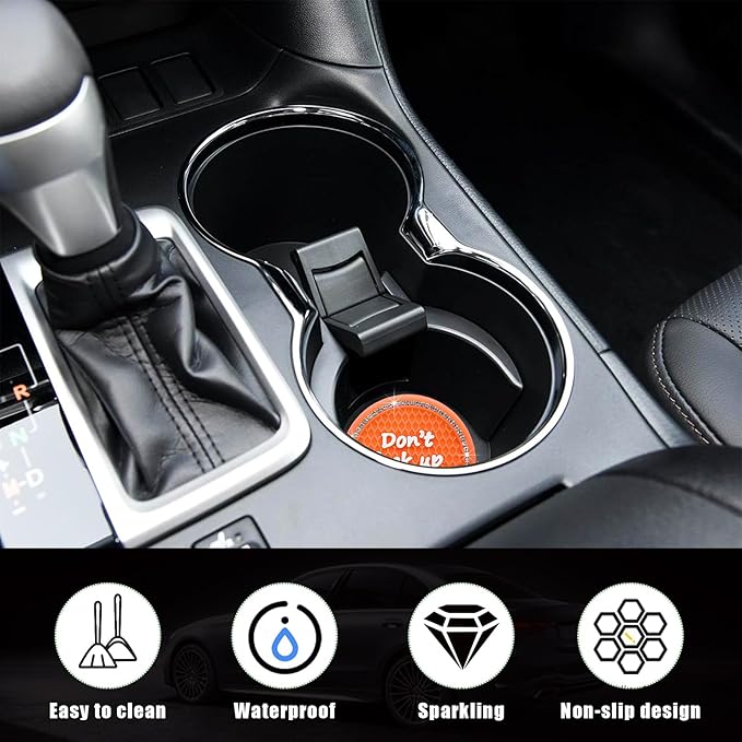 Ziciner 4 Pack Bling Car Cup Holder Coaster, 2.75 Inch Anti-Slip Auto Insert Cup Coaster, Crystal Car Drink Cup Mat Perfect for Women Girls, Universal Interior Decor Accessories (Orange)