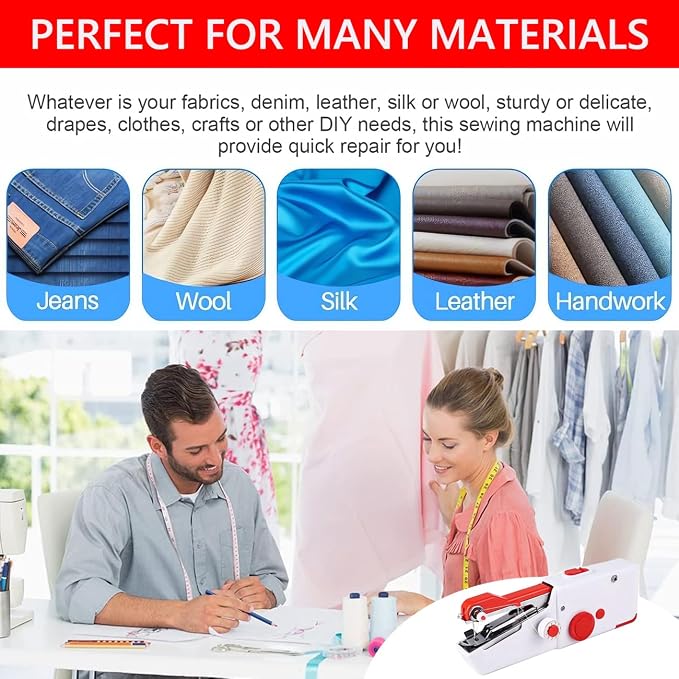 Handheld Sewing Machine for Beginners, Mini Sewing Machine for Quick Stitching with Sewing Kits Suitable for Home,Travel,DIY(Red)